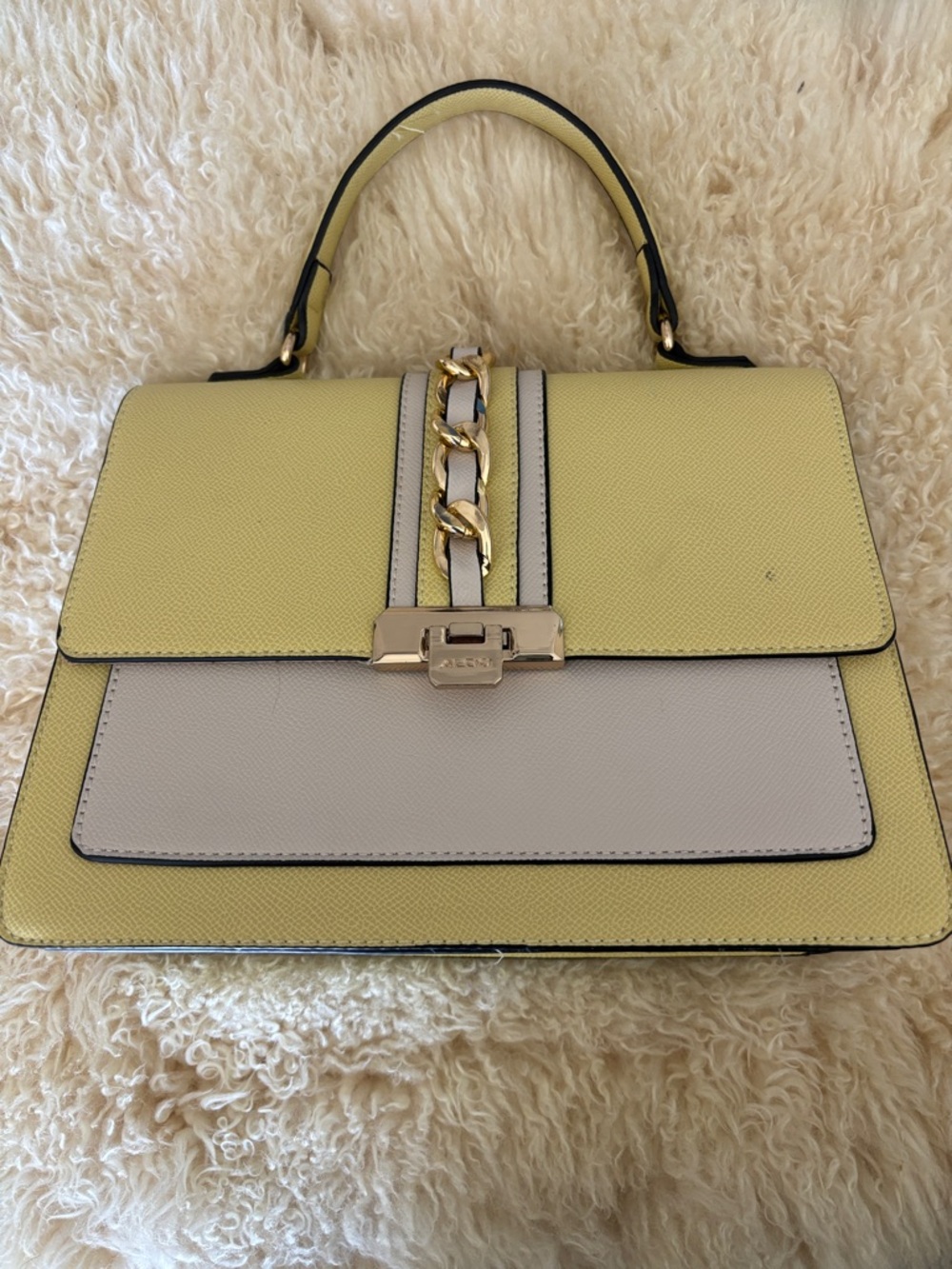 Aldo Two-Tone Pale Yellow and Light Gray Top-Handle Satchel